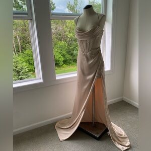 Stunning Formal Gold Satin Gown